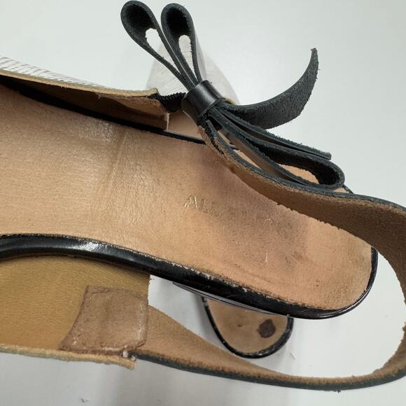 All Black Flats Womens 37.5 6.5 Black White Slingback Bow Tie Pointed Toe - Picture 6 of 7